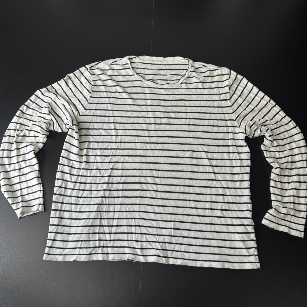 AllSaints Mens White Black Striped Long Sleeve Crew Neck Tee Shirt Large